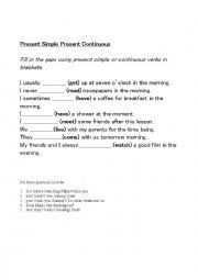 present simple and present continuous test