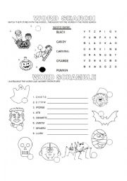 Halloween Word Match, Search & Scramble