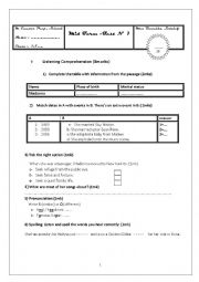 English Worksheet: Mid- Term Test N1 1st year