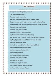 English Worksheet: Table Manners