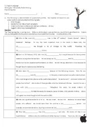 English Worksheet: Writing a Personality Profile