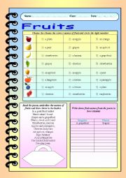 English Worksheet: Fruits