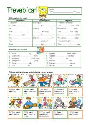 English Worksheet: The verb Can