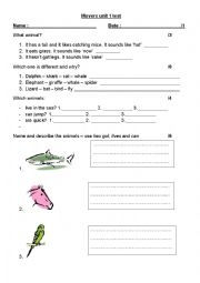 English Worksheet: MOVERS test Unit 1 and 2