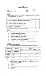 English Worksheet: A Quiz on Adjective & Adverb