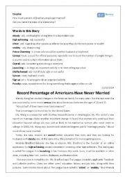 English Worksheet: Percentage of Americans Have Never Married