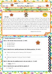 English Worksheet: 7th form end of term test 3