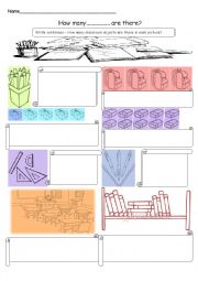 English Worksheet: How many + classroom objects