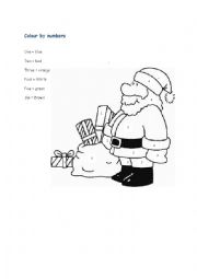 English Worksheet: Colour by numbers, Santa
