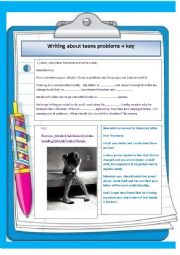 English Worksheet: writing about teens problems  + KEY