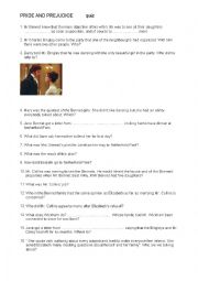 English Worksheet: pride and prejudice quiz