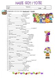 English Worksheet: VERBS HAVE GOT AND TO BE