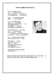 English Worksheet: RICK ASTLEY, NEVER GONNA GIVE YOU UP.