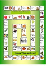 English Worksheet: Thanksgiving day board game