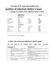 Position of adjectives before a noun