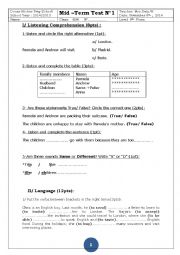 English Worksheet: mid term test N1