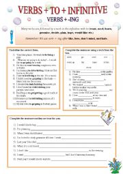 English Worksheet: Verbs+to+infinitive (verbs+ ing)