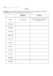 Prefix Worksheet