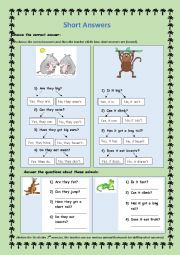 English Worksheet: Short answers (animals)