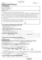 English Worksheet: test  for 1st year classes