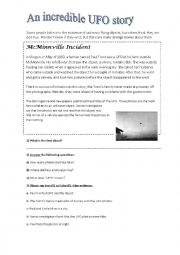 English Worksheet: An incredible UFO story