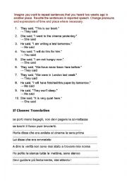 English Worksheet: Worksheet reported speech ad if