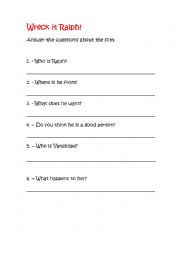 English Worksheet: Wreck it Ralph questionaire