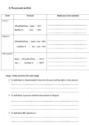 English Worksheet: present perfect -formular - usage