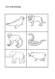 English Worksheet: Zoo animal bingo