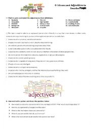 English Worksheet: Idioms and Adjectives to Describe People