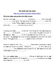 English Worksheet: VIDEO LINK FOR FABLE CLOZE TEST: The Wolf and the Crane reuploaded