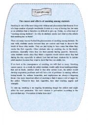 English Worksheet: The causes and effects of smoking among students