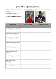 English Worksheet: frequency adverbs sports survey