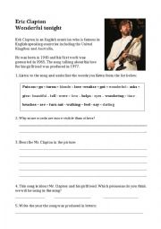 English Worksheet: Wonderful tonight - Eric Clapton