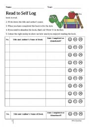 English Worksheet: Read to Self Reading Log