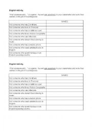 English Worksheet: Speaking activity first lesson