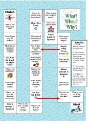 English Worksheet: Board Game: What When Why