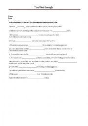 English Worksheet: Too - Not Enough