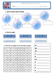 English Worksheet: Numbers 1-20