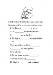 English Worksheet: The Vocabulary Test for the Alphabet 