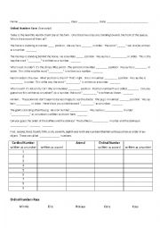 English Worksheet: Ordinal Numbers - 