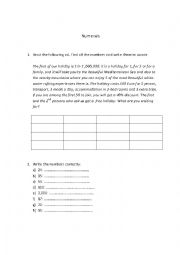 English Worksheet: Numerals