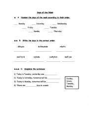 English Worksheet: Days of the Week