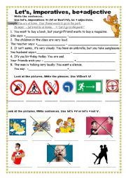 English Worksheet: Lets, imperatives +/-, be+adjectives