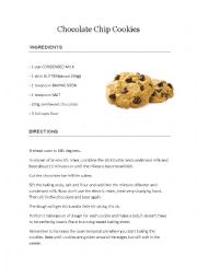 English Worksheet: Chocolate Chip Cookies Recipe