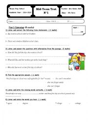 English Worksheet: Mid term test 1 for the 9th form