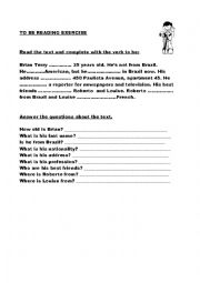 English Worksheet: To be Reading exercises