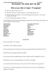 English Worksheet: TV, good or bad? What do you think?