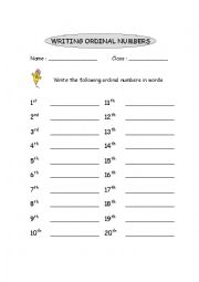 English Worksheet: writing ordinal number