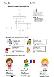 English Worksheet: Countries and nationalities